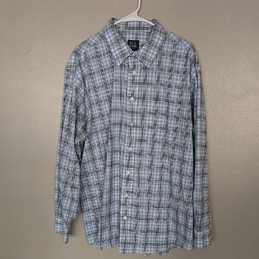 Jos. A. Bank Button Down Longsleeve Plaid Shirt Blue Mens Size XL